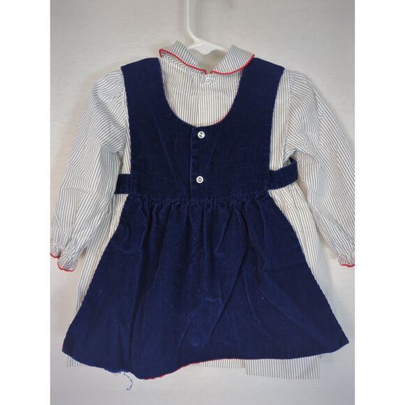 Baby Togs Vintage 80's Tulip Corduroy Pinafore Striped Dress 2 Piece 2T - Picture 2 of 11